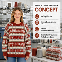 Pulls en tricot Fair Isle personnalisés pour femmes, à manches longues, col rond, jacquard géométrique à losanges, pulls épais et chauds pour l'hiver