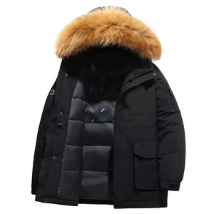 Chaqueta parka larga personalizada de cuero genuino de alta calidad para hombre, impermeable, informal, con capucha, para invierno, 90% relleno, con cremallera - Product Image 1