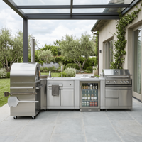 Cuisine extérieure modulaire multifonctionnelle en acier inoxydable 304 recyclé sur mesure avec îlot barbecue et évier