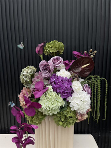 Arrangement floral artificiel vintage vert olive et violet pour mariage, <span class=keywords><strong>centre</strong></span> <span class=keywords><strong>de</strong></span> <span class=keywords><strong>table</strong></span> en hydrangea violet pour décoration <span class=keywords><strong>de</strong></span> mariage d'automne - Product Image 6
