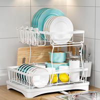 Organisateur de cuisine et égouttoir à vaisselle double couche en métal avec support pour couverts et plateau amovible