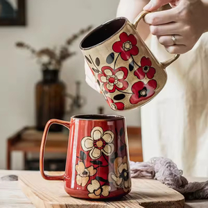 <b>Large</b> Capacity 700ml Classic Floral Pattern Sustainable Food Safe Reusable Ceramic Coffee <b>Tea</b> Water Mug for Office Home Gift Use - Product Image 1