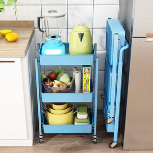 Folding Kitchen Storage Rack 3 Tier Movable <b>Trolley</b> With Wheels For Food And Baby Supplies Storage - Product Image 3