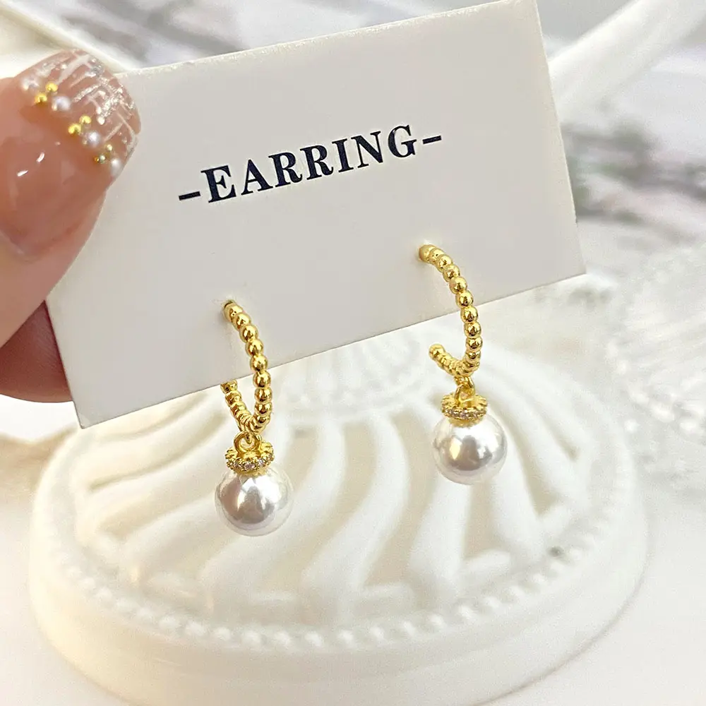 Fashion Earrings Wholesale Vintage Elegant Temperament 18K Gold Plated Brass Pearl Earrings For Lady