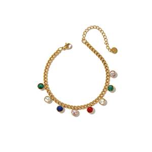 Pulsera de Cristal Chapada en Oro, Acero Inoxidable 316L, Piedras Multicolores, Cadena Ajustable - Product Image 1