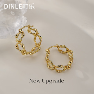 Dinle Twisted Hoop <b>Earrings</b> 925 Silver Needle Everyday Wear Elegant Style - Product Image 1