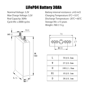 Batterie prismatique LFP TOPBAND 3.2V 30Ah, cellule lithium-ion Lifepo4 rechargeable Topband 30A pour pack de batteries <span class=keywords><strong>DIY</strong></span> <span class=keywords><strong>12V</strong></span> 24V 36V 48V - Product Image 5