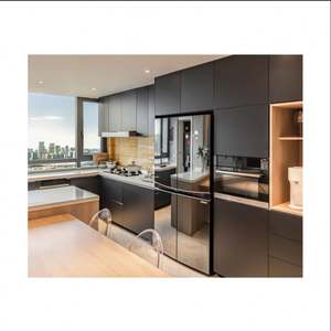 Armoires de cuisine modulaires haut de gamme en contreplaqué, entièrement murales, personnalisées, avec accessoires en acier inoxydable, avec placard et îlot - Product Image 1