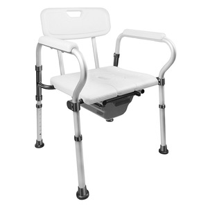 Aluminum Alloy <b>Commode</b> <b>Chair</b> With Toilet Bowl For Elderly Shower Stool Foldable Silver White - Product Image 3