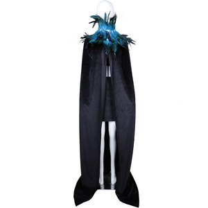Cape longue noire gothique avec plumes détachables, costume de sorcière ou de vampire, cape de cosplay pour carnaval ou séance photo - Product Image 3
