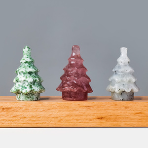Mini Ornement de Sapin de Noël en Cristal, <span class=keywords><strong>Sculpture</strong></span> d'Arbre en <span class=keywords><strong>Pierre</strong></span> Naturelle Sculptée, Décoration de Bureau de Noël, Cadeau - Product Image 1