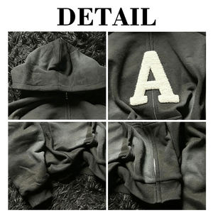 Sudadera con Capucha KINGSEN de Alta Calidad para Hombre, Lavada al Ácido, con Bordado Chenille, Cierre de Cremallera, Diseño Personalizado con Parches, Estilo Hip Hop de Invierno, 100% Algodón Transpirable - Product Image 5