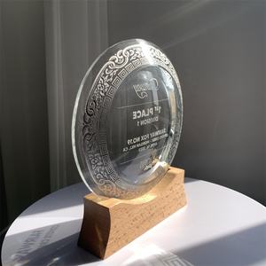 <span class=keywords><strong>ADL</strong></span> nouveau Design 2023: premier trophée en forme d'assiette de verre de cristal avec Base en bois pour cadeaux souvenirs - Product Image 5