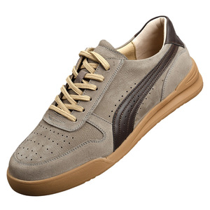 Chaussures de marche pour hommes à bout rond, à lacets, en faux daim, semelle extérieure en caoutchouc antidérapante, doublure en cuir véritable, couleur unie, confortables et décontractées - Product Image 4