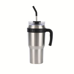 Mug de voyage en acier inoxydable de 40 oz avec poignée, personnalisation de la marque, tasse isotherme sous vide, cadeau pour les employés - Product Image 1