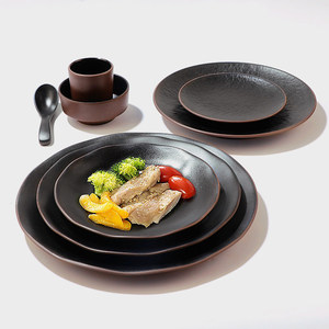 Plato Redondo para Bistec, Negro, de Melamina, Plano, para Uso Comercial, Hoteles, Comedor, Estilo Occidental - Product Image 3