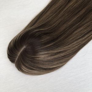 Qingdao Factory European 100% Virgen Cutícula Cabello Mutidireccional Parte libre Kosher Kippa Otoño Base de seda judía Topper - Product Image 3