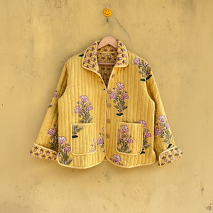 Chaqueta Acolchada de Algodón Estilo Boho, Chaqueta Floral Reversible, Abrigo Ligero con Estampado a Bloque Hecho a Mano, Chaqueta para Mujer para Todas las Temporadas - Product Image 1