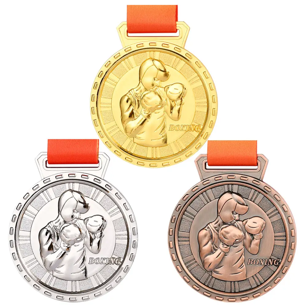 Medallas en blanco personalizadas Medallas de premio 3D Lucha Competición deportiva Oro Plata Bronce Medalla de boxeo con cinta