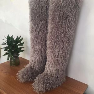 מגפי שלג חורפיים לנשים עם בטנת פרווה, מגפיים גבוהים מעל הברך למזג אוויר קר, סוליה נגד החלקה - Product Image 1