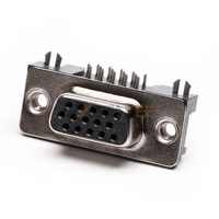 Connecteur femelle D-Sub haute densité 15 broches, montage sur circuit imprimé à angle droit, pas de 2,29 mm, robuste, avec broches usinées, interface de données VGA