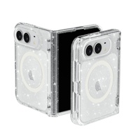 Étui magnétique transparent à paillettes pour iPhone Duo, protection de charnière en PC et TPU pour téléphone pliable, vente en gros, logo personnalisé OEM