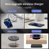 Chargeur sans fil à induction invisible OEM 10W 50mm pour téléphones Chargement de bureau en bois dur OTP OVP Emballage Design personnalisable