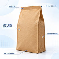 Sachet personnalisé en papier kraft sans fenêtre pour céréales et chips, scellé sur huit côtés, avec marquage à chaud, pour la vente au détail et en gros