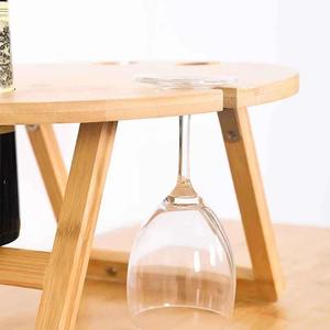 Outdoor Draagbare Opvouwbare Ronde Rode Wijn Dienblad Houten Service Mini Eettafel Slaapbank Beschikbaar Eetplaat - Product Image 3