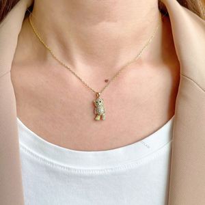 Dylam New Arrival High Quality <b>Cute</b> Beautiful 5A Level CZ Stone Shiny S925 Sterling Silver <b>Bear</b> Pendent Women Necklaces - Product Image 4