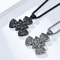 Collier pendentif chaîne à maillons en acier inoxydable 304 plaqué or 18 carats, nœud celtique nordique rétro, unisexe, vente en gros
