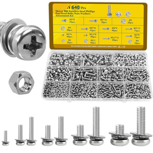 640Pcs 304 Stainless Steel Phillips Pan Head Screws Nuts Washers Assortment Kit Metric Fasteners Set - Product Image 1