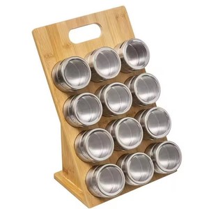 Estante para especias de bambú con tapas magnéticas, organizador de almacenamiento de madera de 4 niveles para condimentos de cocina - Product Image 2