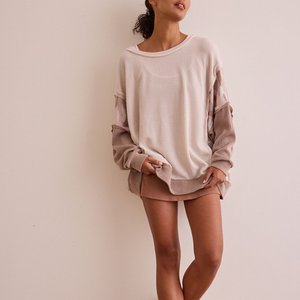 Personnalisé de haute qualité femmes fil couture Vintage chemises surdimensionné col rond pull à manches longues goutte épaule <span class=keywords><strong>sweat</strong></span> - Product Image 5