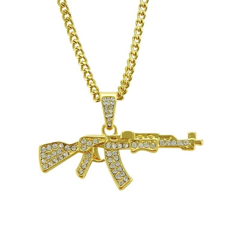 Модная одежда в стиле "хип-хоп" цинковый сплав AK-47 подвеска позолоченный пистолет ожерелье