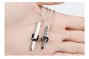 स्टेनलेस स्टील के लिए हमेशा के लिए प्यार लंबी बार दिल के आकार लटकन युगल हार उपहार - Product Image 5