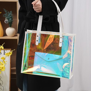 Custom Logo PVC Splicing PU Colorful Large clear <b>Plastic</b> Shopping <b>Tote</b> Holiday Beach <b>Tote</b> Shoulder Transparent Bag - Product Image 4