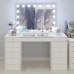 Foshan Miroir de maquillage Hollywood Style LED Miroir de courtoisie avec gradateur tactile Ampoules LED pour coiffeuse de maquillage