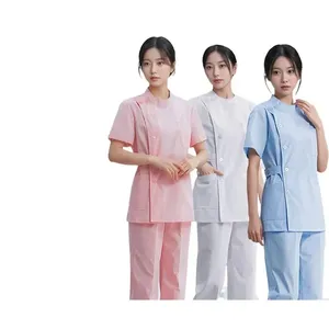 Ensemble deux pièces d'uniforme d'infirmière blanc – Tenue de <span class=keywords><strong>travail</strong></span> pour salon de beauté, dentisterie, pharmacie, soignant – Séchage rapide, évacuation de l'humidité - Product Image 1