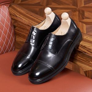 Nouvelles Chaussures Habillées Formelles pour Hommes - Oxfords Carrés à Lacets Respirants Légers avec Semelle Extérieure en Caoutchouc Antidérapant et Patchwork en Cuir Véritable - Product Image 2