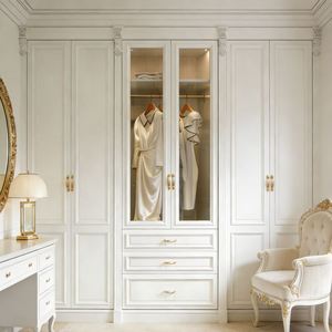 Balom Armoire sur mesure de luxe moderne en forme de L Style français Armoire intégrée avec porte en verre Lumière LED Suite d'armoire - Product Image 3