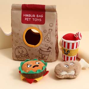 Üretici toptan özel Fast Food öğle yemeği paketi tasarım yumuşak dolması peluş köpek oyuncaklar sesli evcil hayvan oyuncağı peluş oyuncaklar - Product Image 6