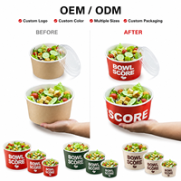 Bol en papier kraft avec couvercle, impression personnalisée, qualité alimentaire, résistant aux fuites, empilable, 16 oz, 24 oz, 32 oz, pour salade à emporter