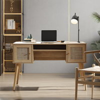 Bureau d'ordinateur en bois moderne et minimaliste à hauteur réglable avec armoire latérale en rotin naturel pour la maison, le bureau et le salon – Vente chaude