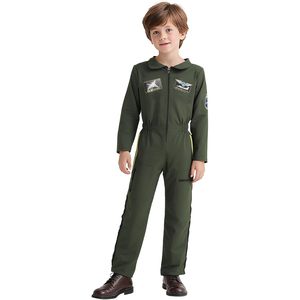 Combinaison de pilote de chasse JoyFuncos pour enfants, combinaison de vol d'aviateur pleine longueur avec poches pour costume de fête d'Halloween, unisexe - Product Image 4