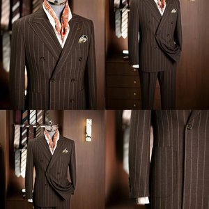 <span class=keywords><strong>Costume</strong></span> en laine rayé marron croisé pour <span class=keywords><strong>homme</strong></span>, sur <span class=keywords><strong>mesure</strong></span>, en crin de cheval naturel de haute qualité, semi-entoilé/entoilé intégral/entoilé thermocollé - Product Image 5