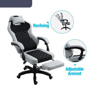 Chaise de jeu professionnelle réglable en hauteur, confort de canapé, en <span class=keywords><strong>tissu</strong></span> gris, <span class=keywords><strong>avec</strong></span> <span class=keywords><strong>repose</strong></span>-pieds, pour gaming vidéo de luxe - Product Image 3