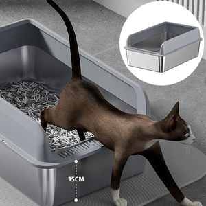 Stainless Cat Litter Box New Stainless Steel Tray with Open High <b>Fence</b> Large Splash Proof Deepened Cat Litter Box Pet Supplies - Product Image 6