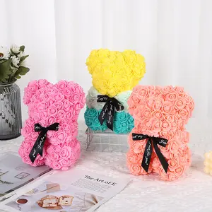 Makul fiyat sevgililer günü yapay çiçekler renkli 25cm oyuncak oyuncaklar hediye kutusu Pe güller ayılar