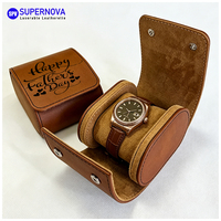 Pelindung Jam Tangan Kulit Sintetis untuk Perjalanan, Dapat Dilaser, Custom, Portabel, 1 Slot, Kulit PU, Hadiah Hari Ayah
